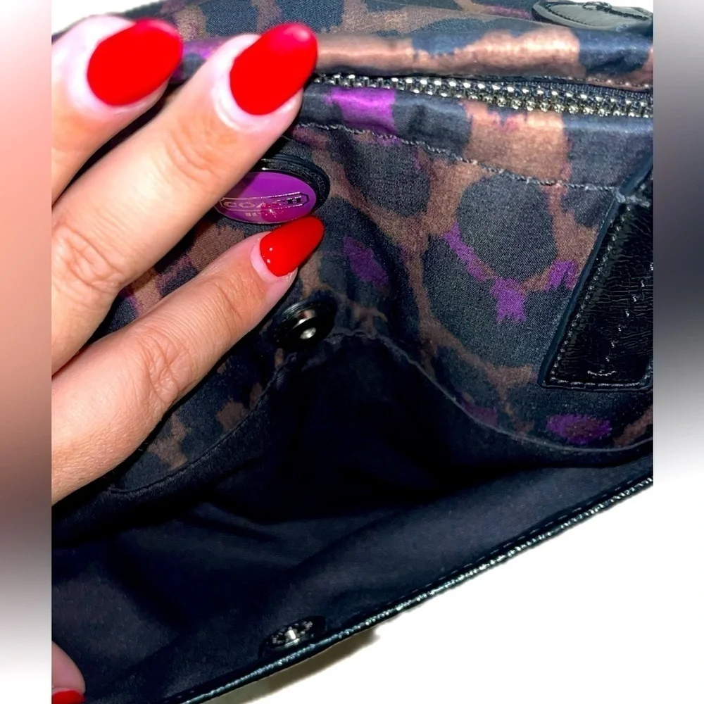 Coach Leopard Print Tote Bag - Black and Purple